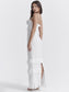 French White Broderie Rose-Embroidered Ruffled Maxi Dress