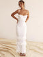 French White Broderie Rose-Embroidered Ruffled Maxi Dress