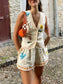 printed vest suit casual loose vacation two-piece set
