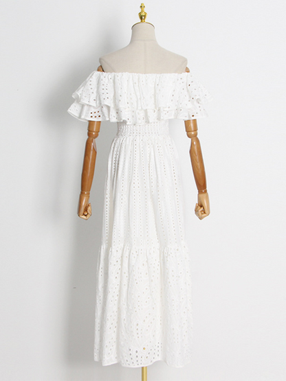 Double-layer Lotus Leaf One-shoulder Embroidered  Dress