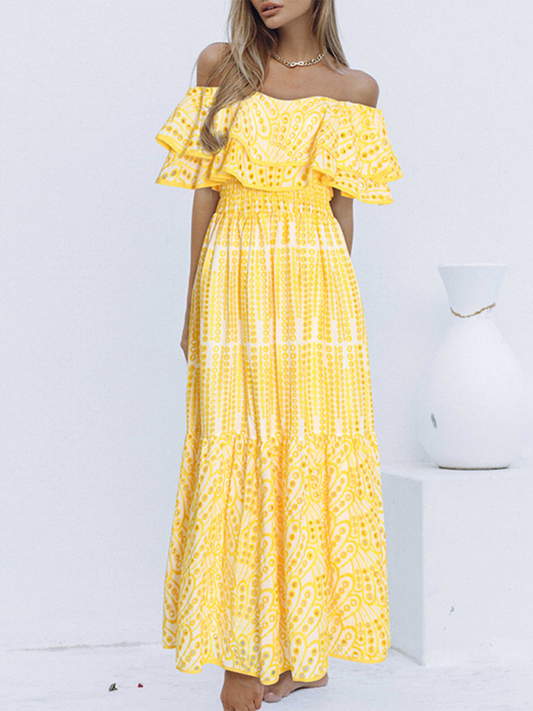Double-layer Lotus Leaf One-shoulder Embroidered  Dress