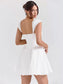 sexy square neck flying sleeves backless white mini dress