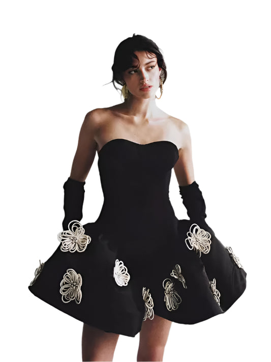 Black Floral Bandage Dress with Tutu Tutu