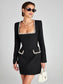 Women's elegant slim fit U-neck long-sleeved beaded dress