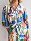 New Linen Casual Printed Shirt Cardigan Lace-Up Dress