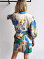 New Linen Casual Printed Shirt Cardigan Lace-Up Dress