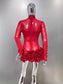 Sexy Mesh Long Sleeve Flowers Mini Bodycon Dress