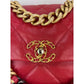 Chanel 19 Large Quilted Goatskin Silver and Gold Red Flap Bag