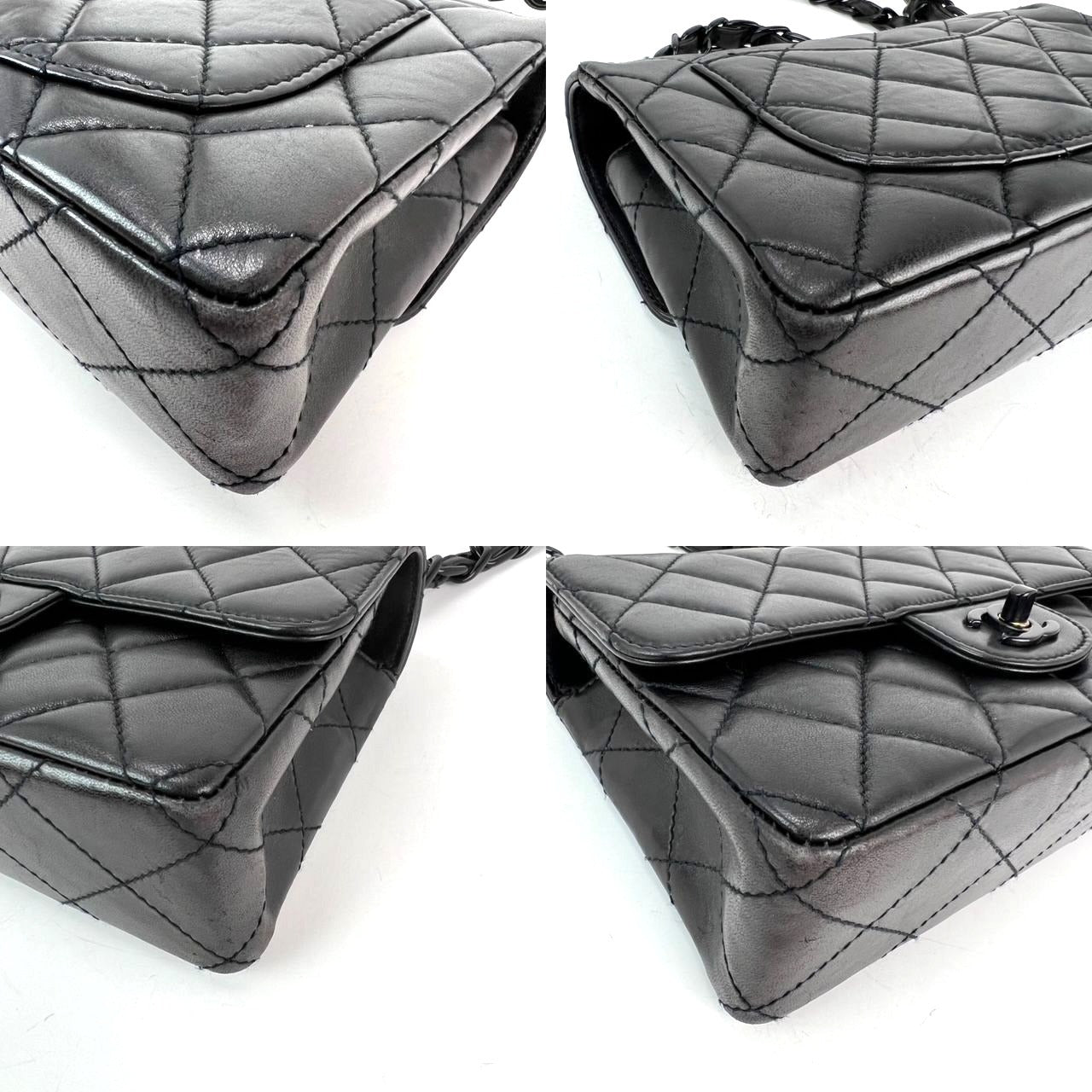 Chanel Vintage Quilted Lambskin Black Resin Chain Small Classic Single Flap Bag RARE