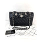 Chanel Quilted Lambskin Valentine Crystal Charms Medium Single Flap Black Bag