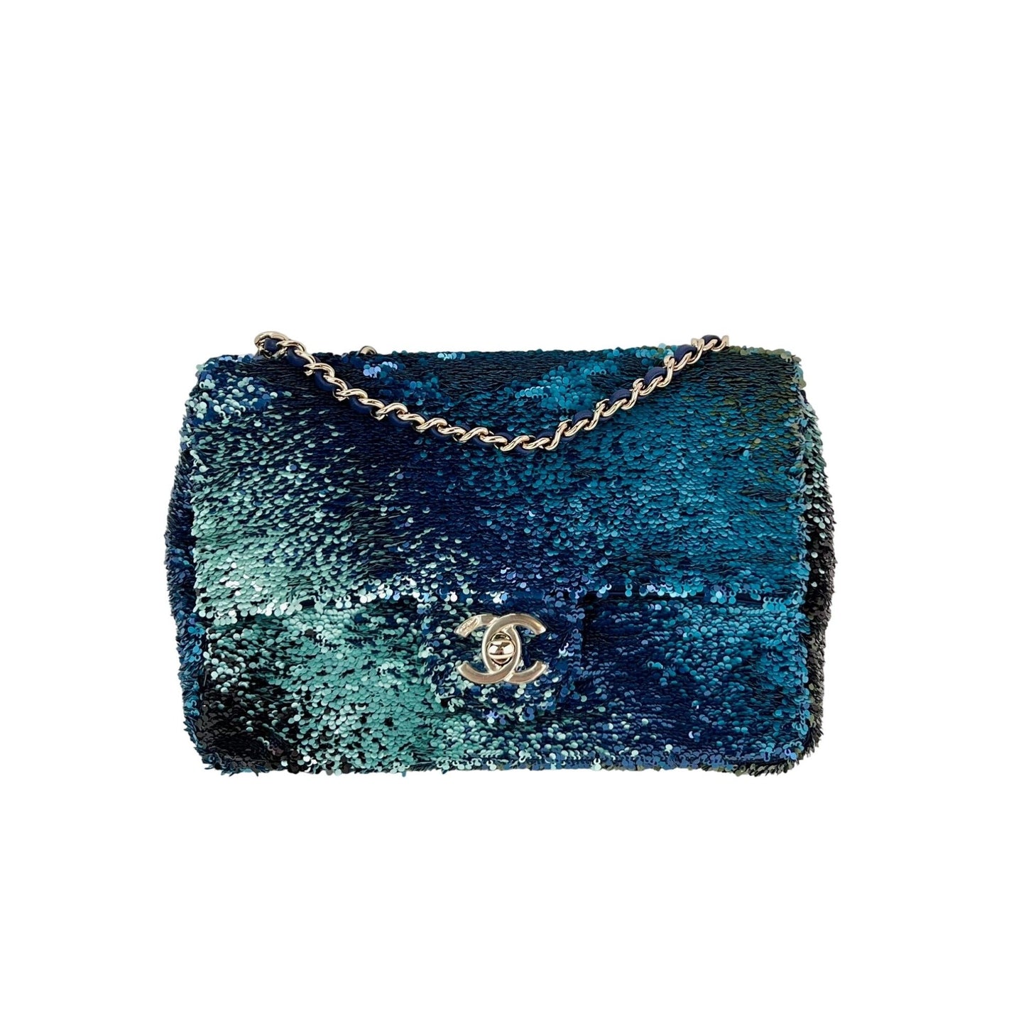 Chanel Shaded Sequins Mini Flap Green, Blue, black Shoulder Bag