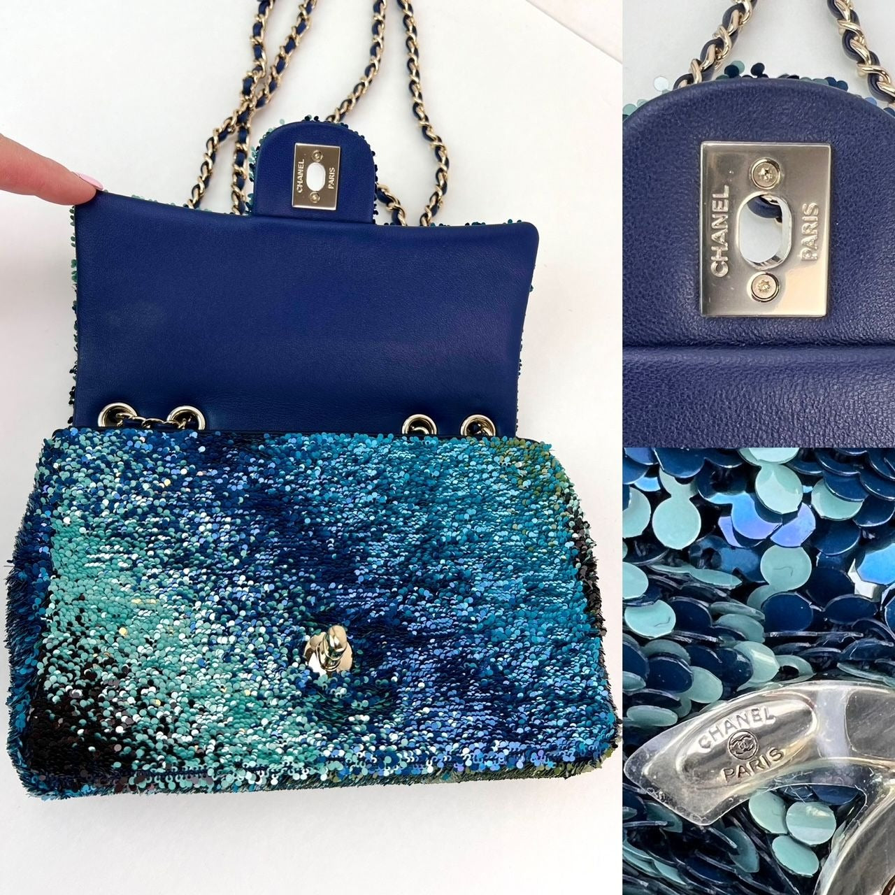 Chanel Shaded Sequins Mini Flap Green, Blue, black Shoulder Bag