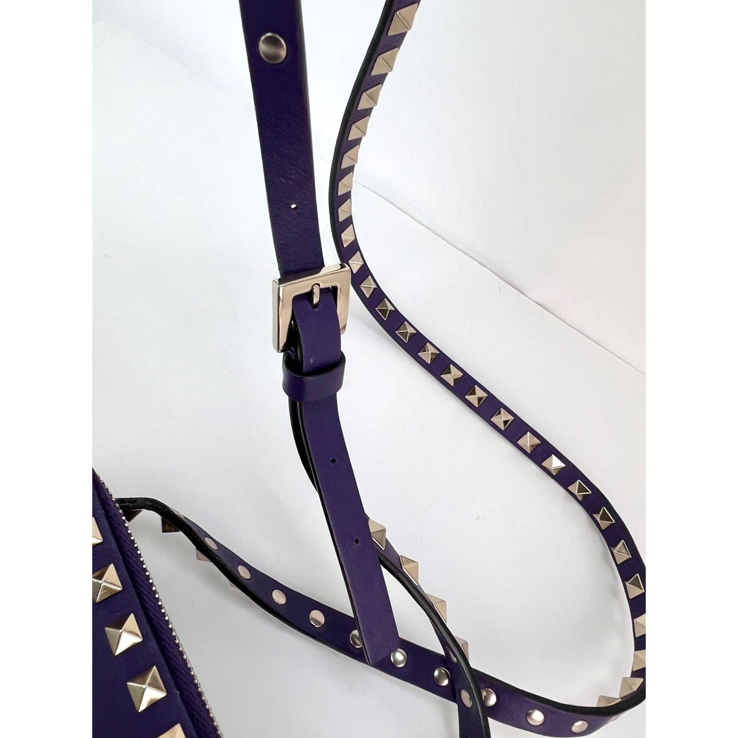 Valentino Rockstud Double Zip Purple Leather Crossbody Bag