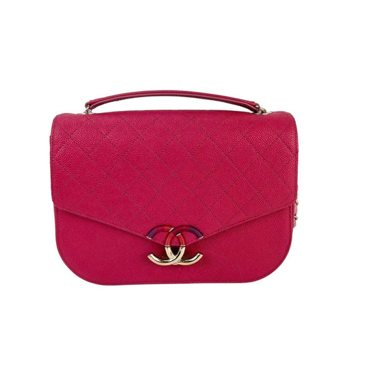 Chanel Paris-Cuba Medium Caviar Calfskin Thread Around Pink Flap Bag with top handle