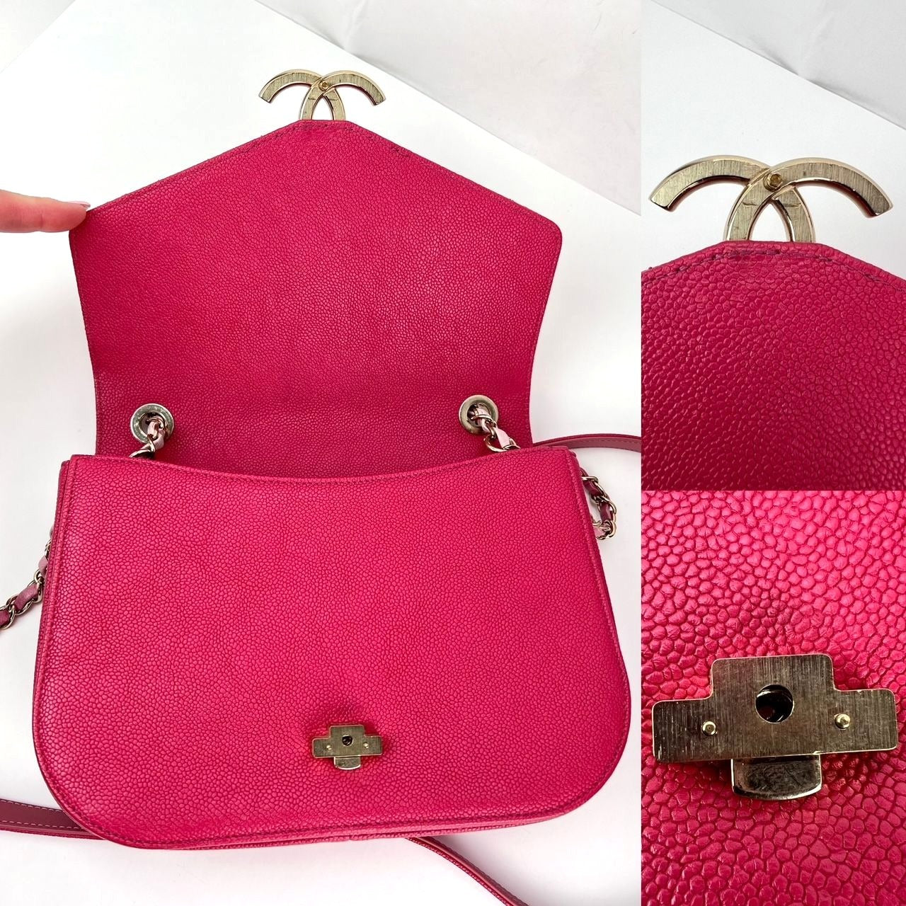 Chanel Paris-Cuba Medium Caviar Calfskin Thread Around Pink Flap Bag with top handle