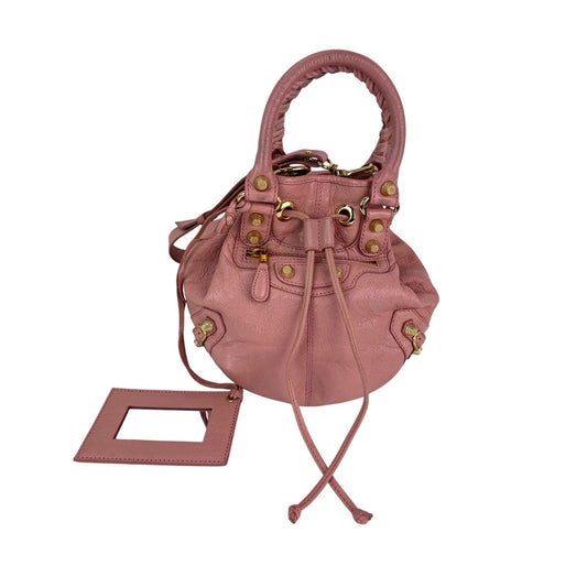 Balenciaga agneau Giant 12 Gold Hardware Mini Pompon Rose Pink Bucket Bag
