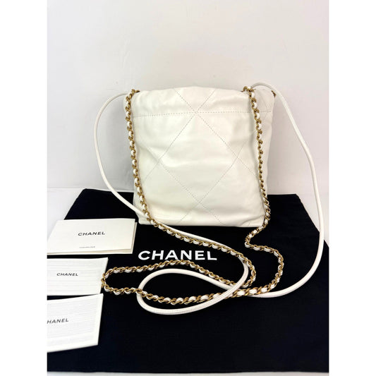 Chanel 22 Mini Shiny Calfskin Quilted White Crossbody Hand Bag