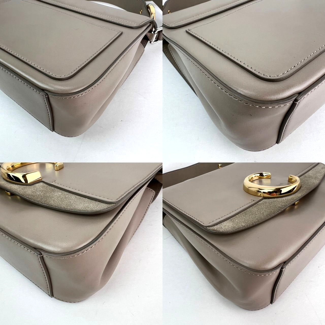 Chloe Shiny Calfskin Suede Small C Motty Gray Shoulder Bag