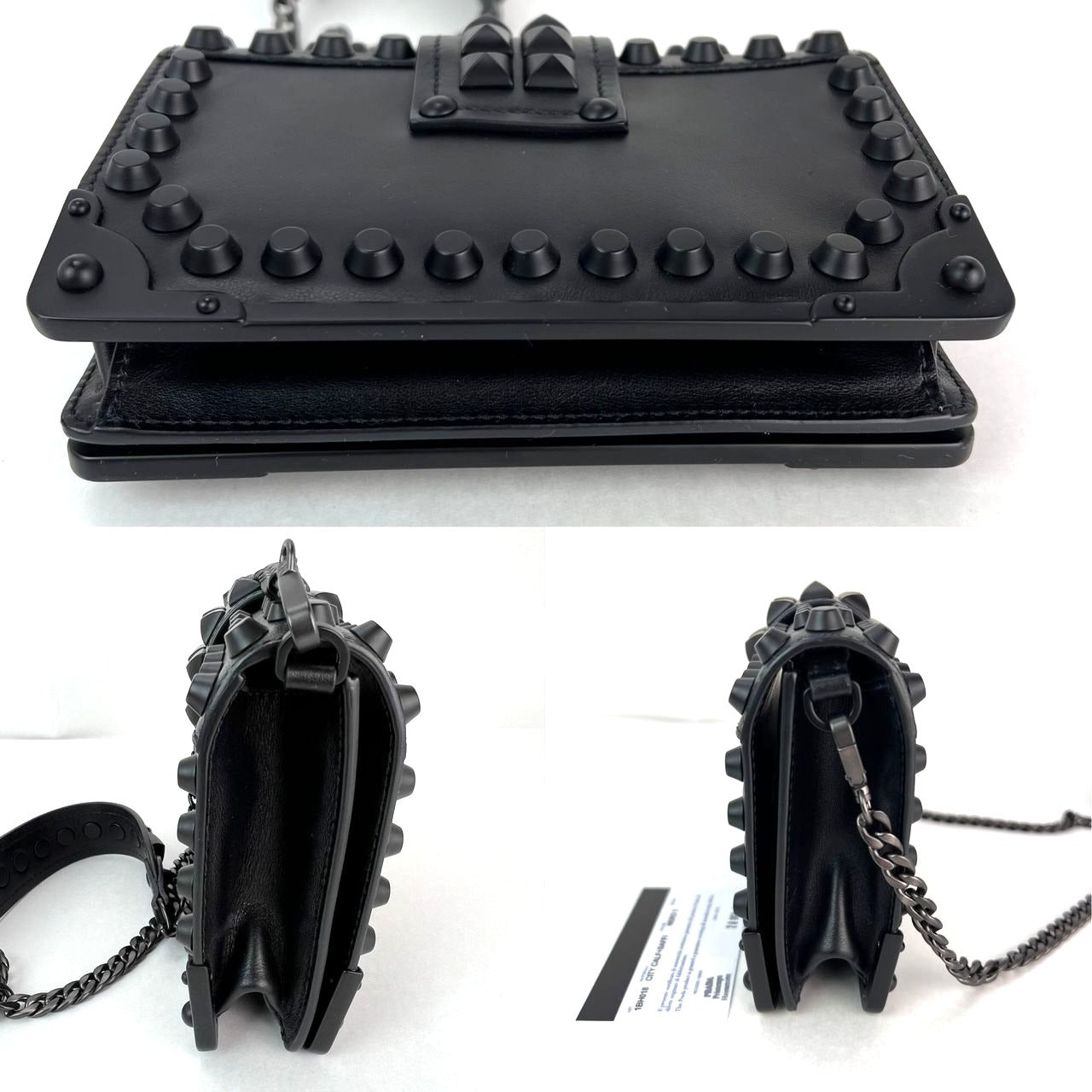 Prada City Calfskin Saffiano Studded Cahier Crossbody Clutch Bag Black