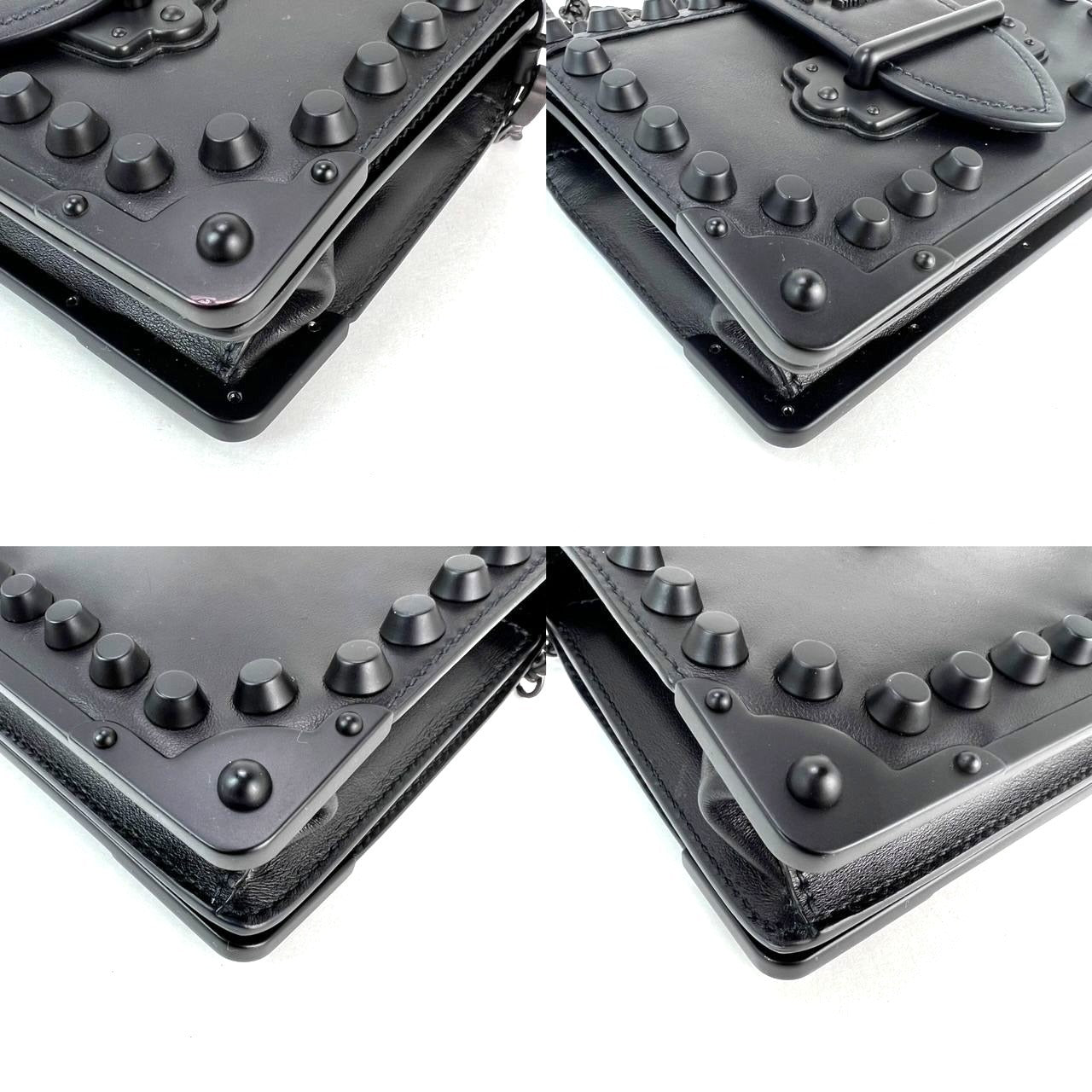 Prada City Calfskin Saffiano Studded Cahier Crossbody Clutch Bag Black